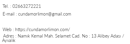 Cunda Mor Limon telefon numaralar, faks, e-mail, posta adresi ve iletiim bilgileri